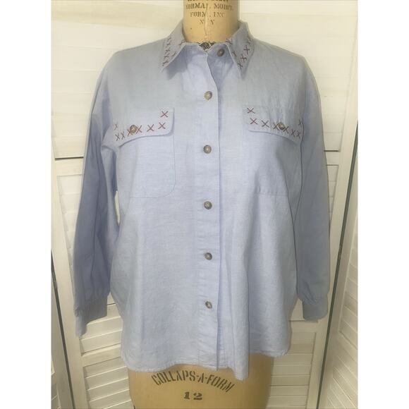 The Villager Sport Petite Blue Button Down Shirt Women’s Long Sleeve Large - Picture 1 of 8